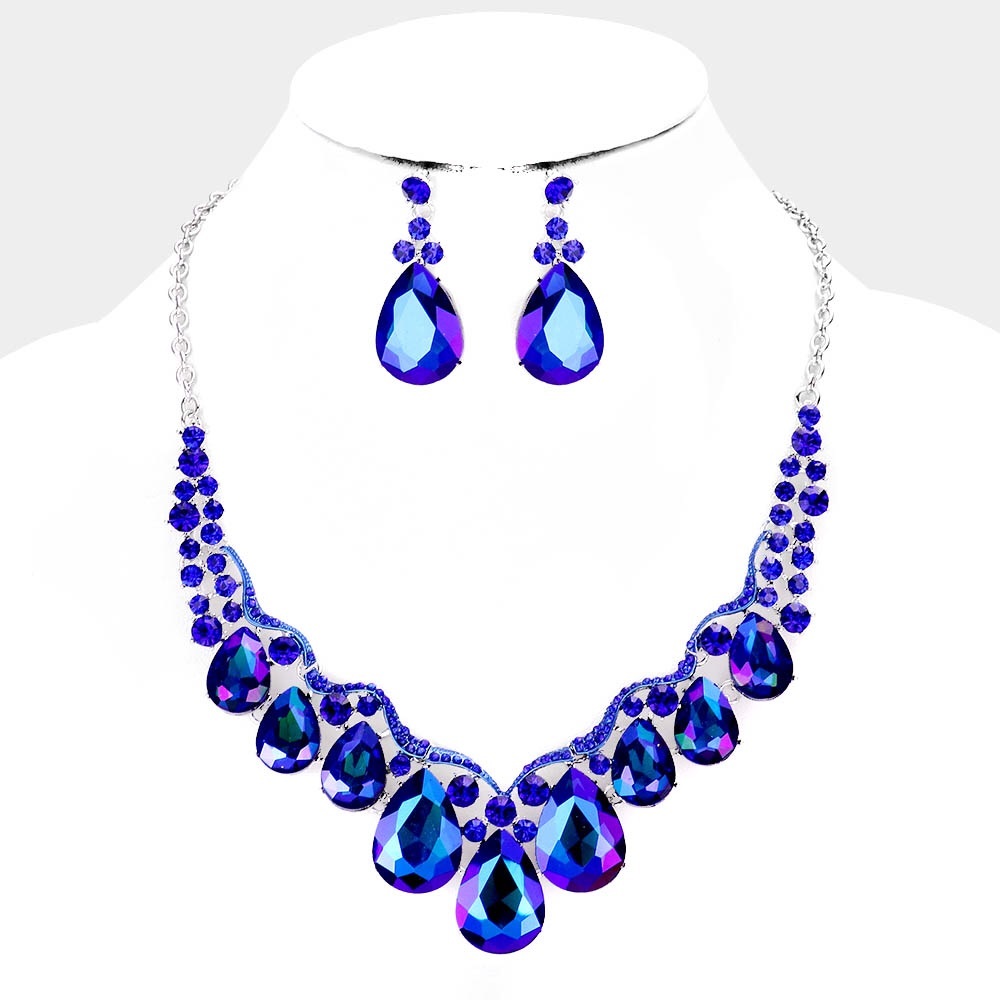 Electric blue teardrop necklace set